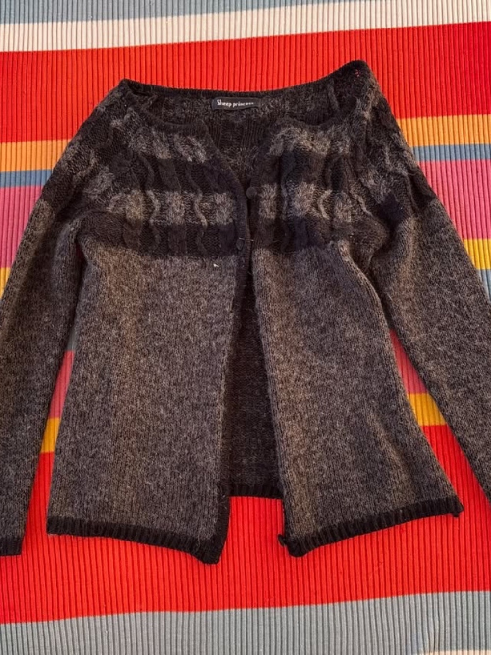 Textured Black and Grey Alternative Striped Button Cardigan
